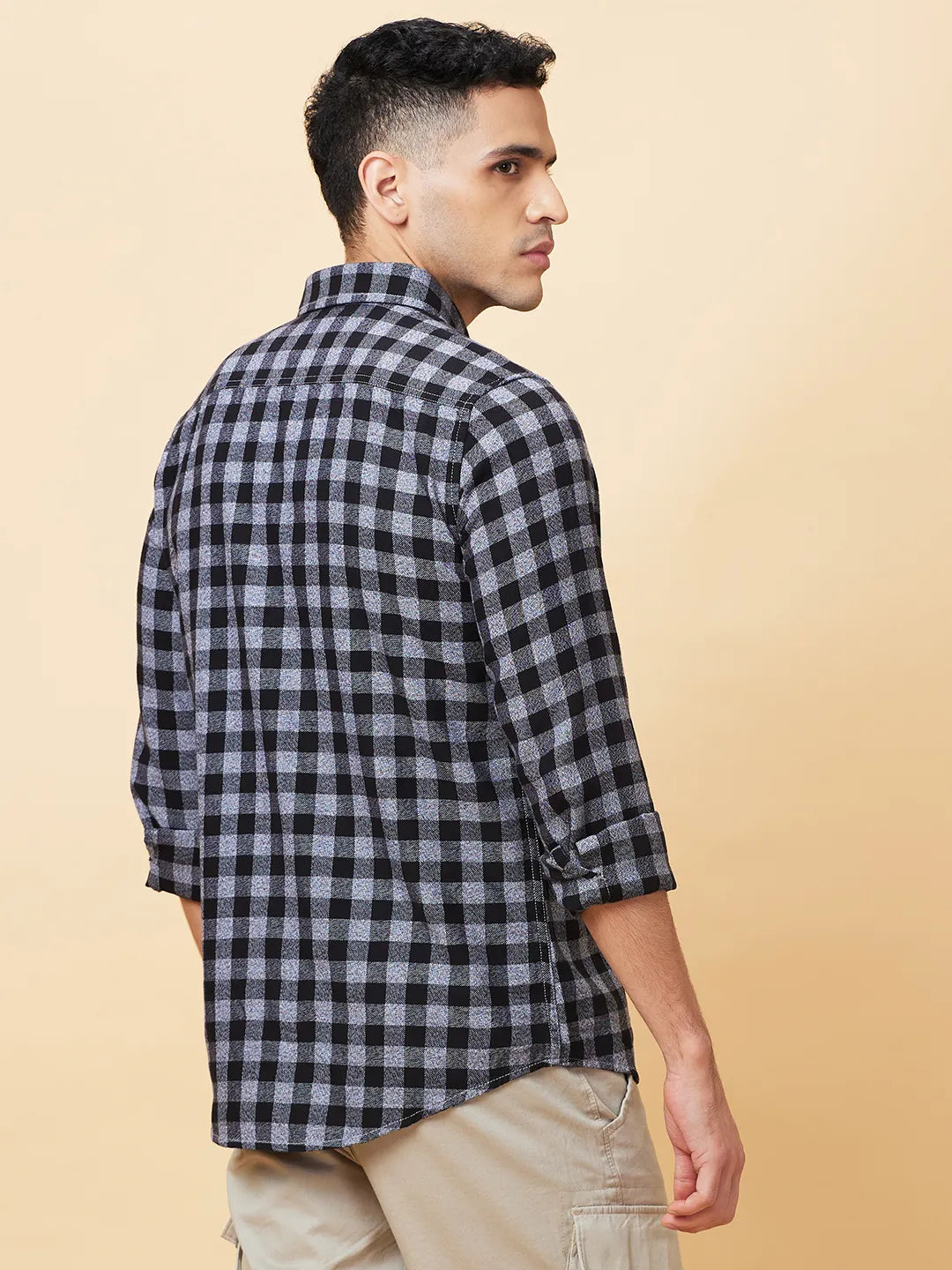 Black Slim Fit Regular Collar Men's Shirt by Being Human Clothing