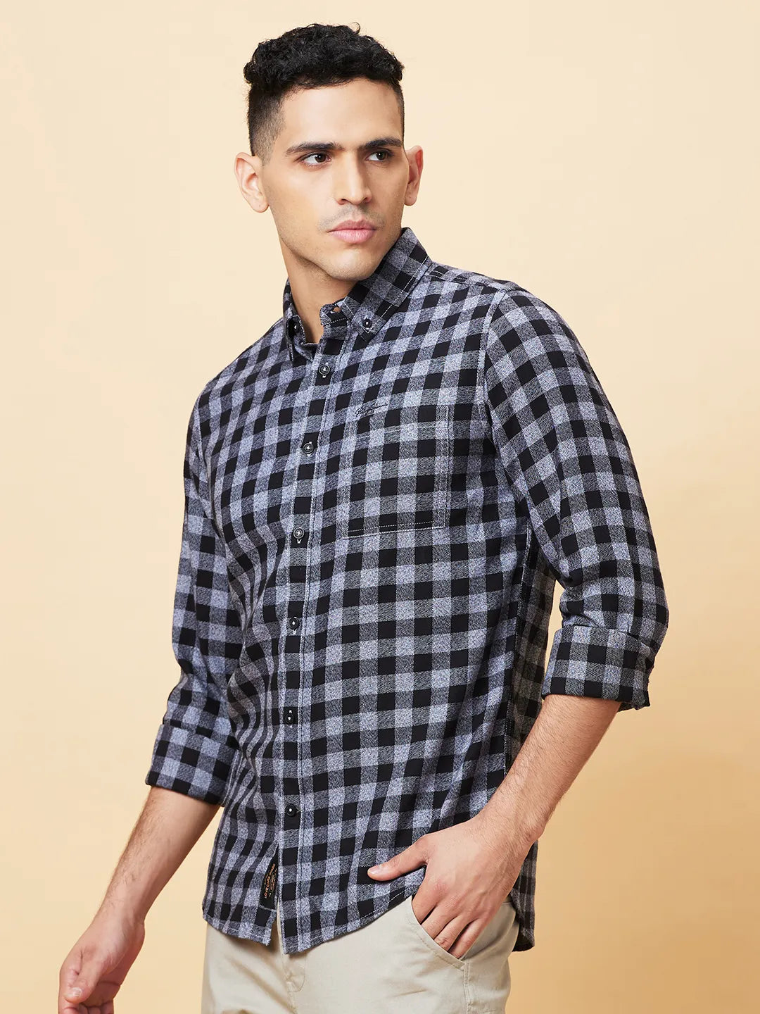 Black Slim Fit Regular Collar Men's Shirt by Being Human Clothing