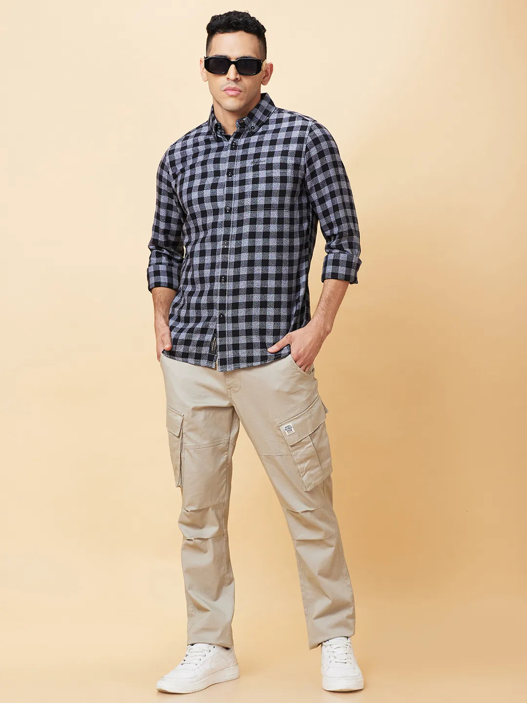 Black Slim Fit Regular Collar Men's Shirt by Being Human Clothing