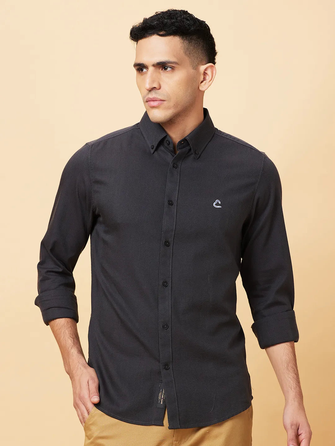 Grey Slim Fit Regular Collar Men's Shirt by Being Human Clothing