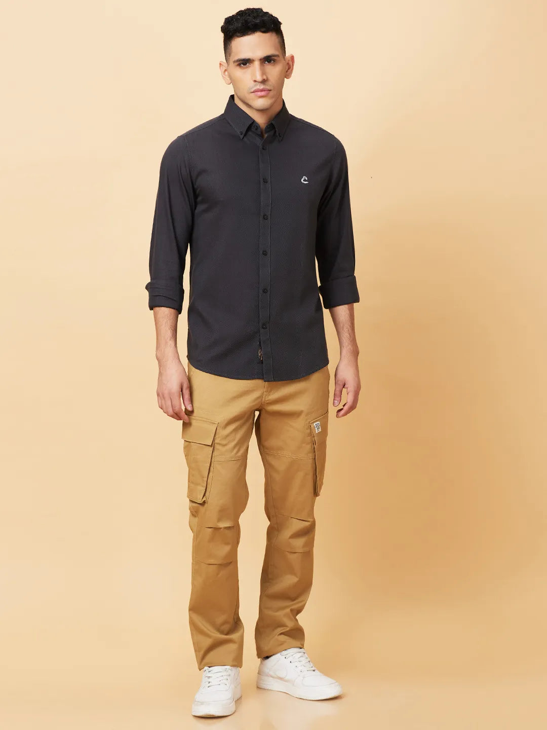 Grey Slim Fit Regular Collar Men's Shirt by Being Human Clothing