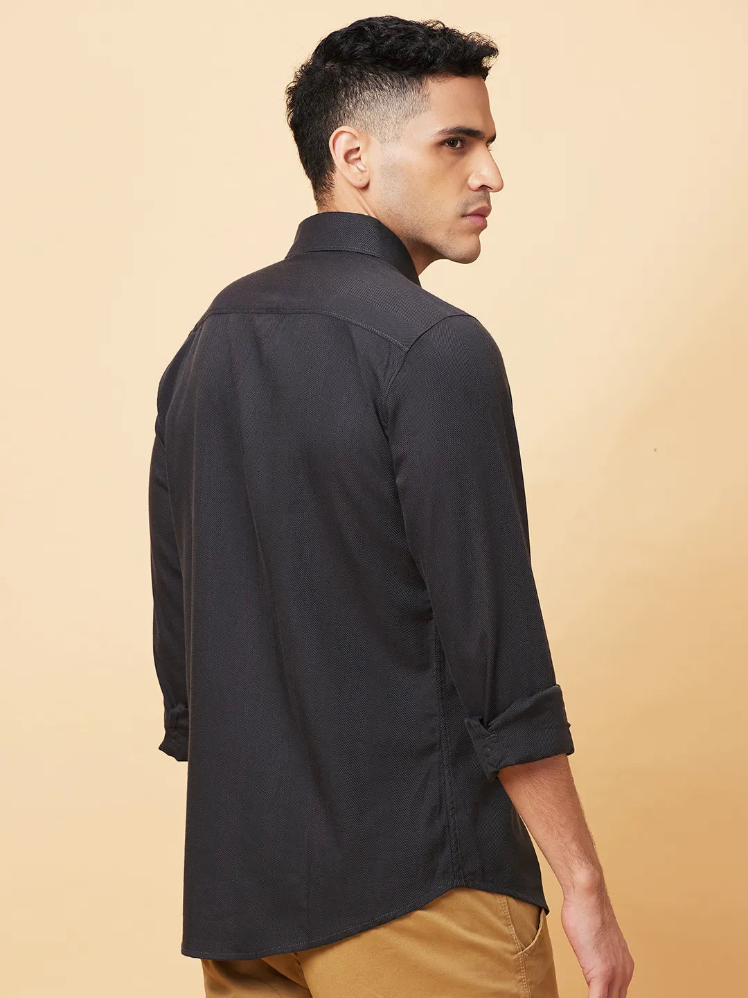 Grey Slim Fit Regular Collar Men's Shirt by Being Human Clothing