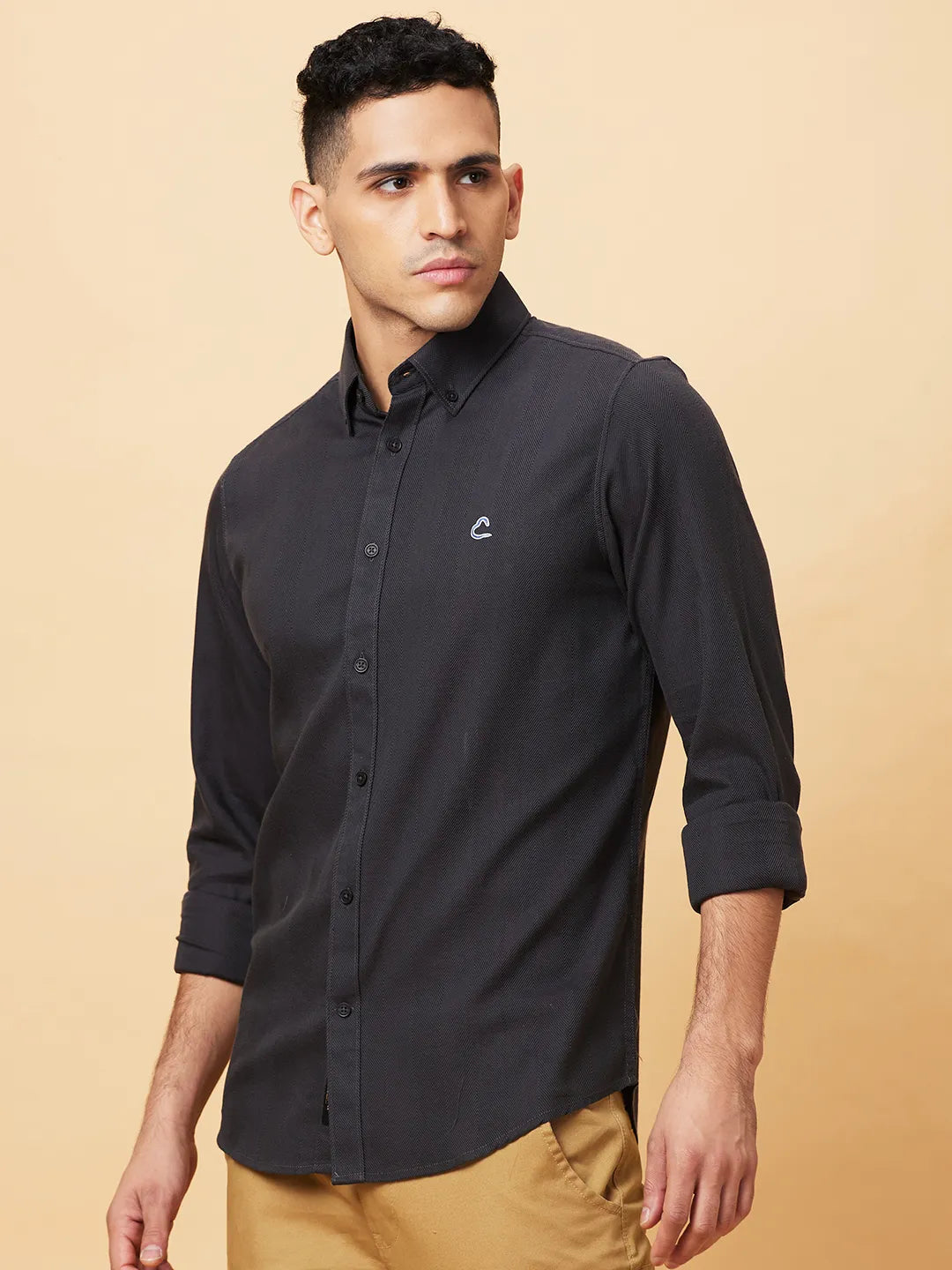 Grey Slim Fit Regular Collar Men's Shirt by Being Human Clothing