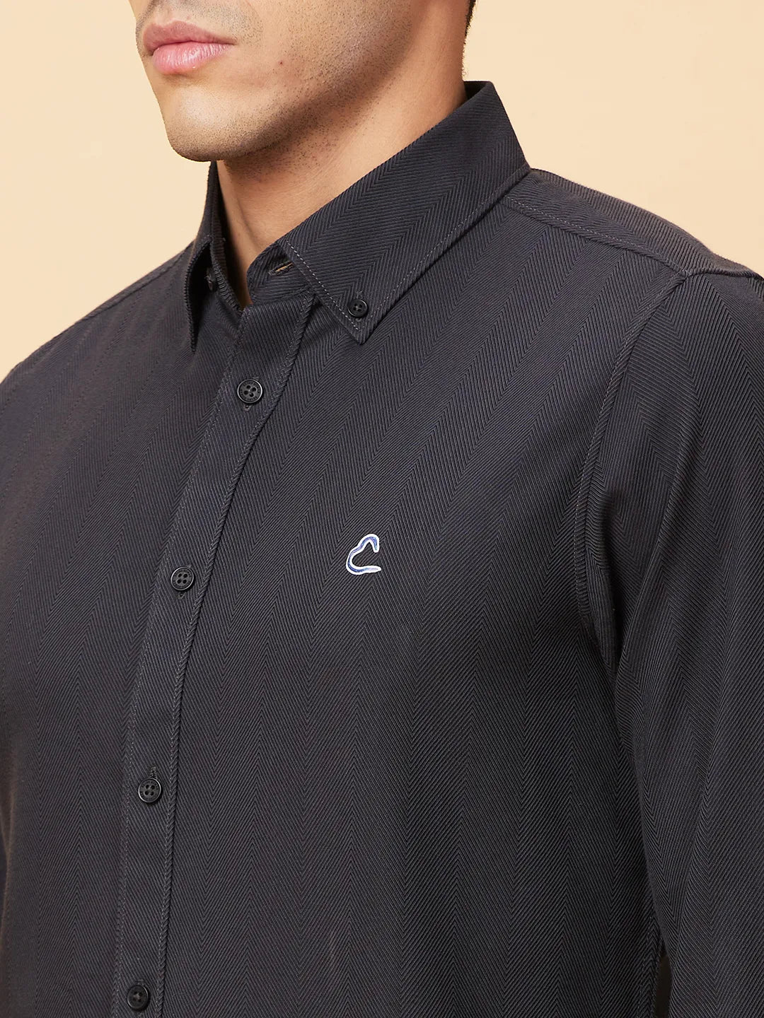 Grey Slim Fit Regular Collar Men's Shirt by Being Human Clothing