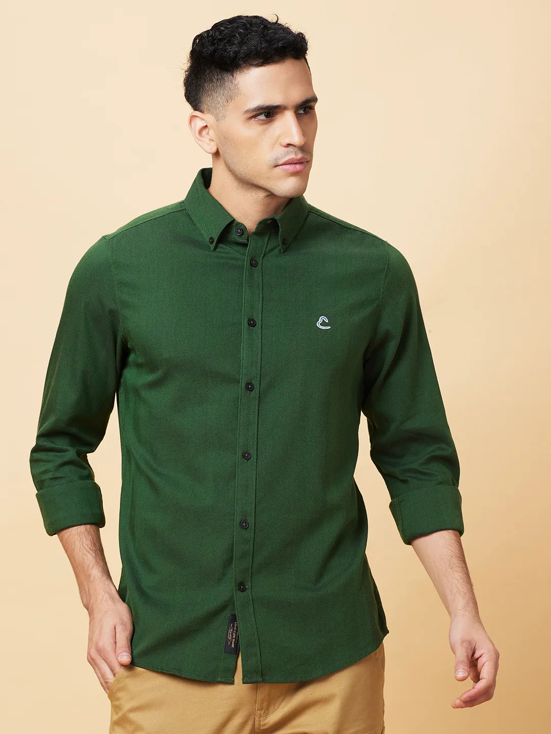 Olive Slim Fit Regular Collar Men's Shirt by Being Human Clothing