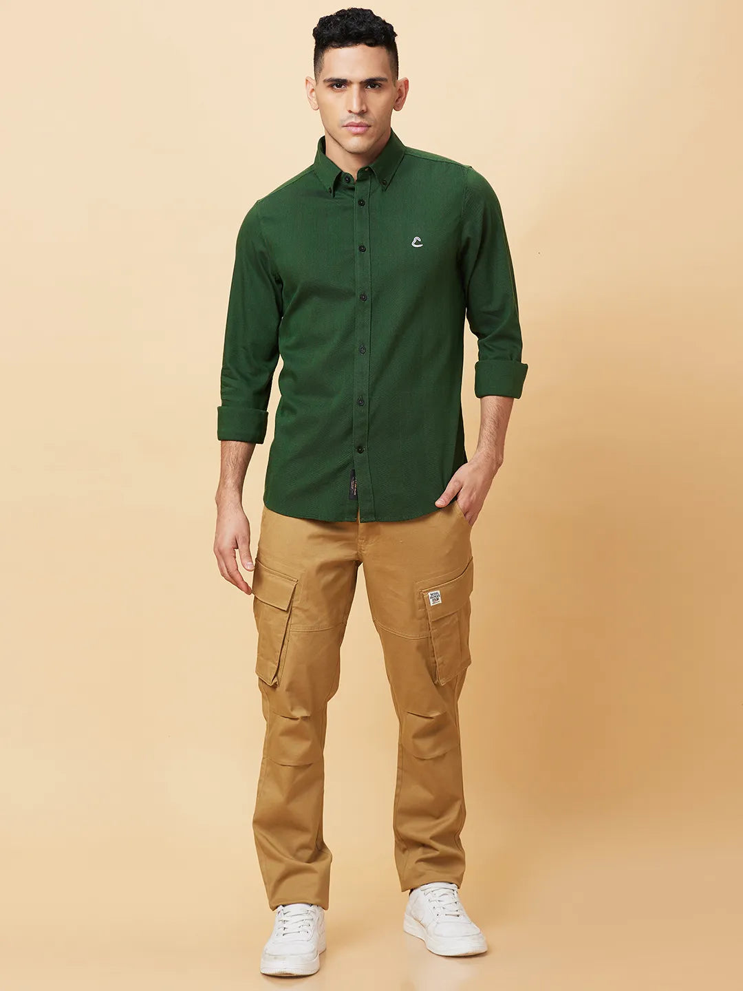 Olive Slim Fit Regular Collar Men's Shirt by Being Human Clothing