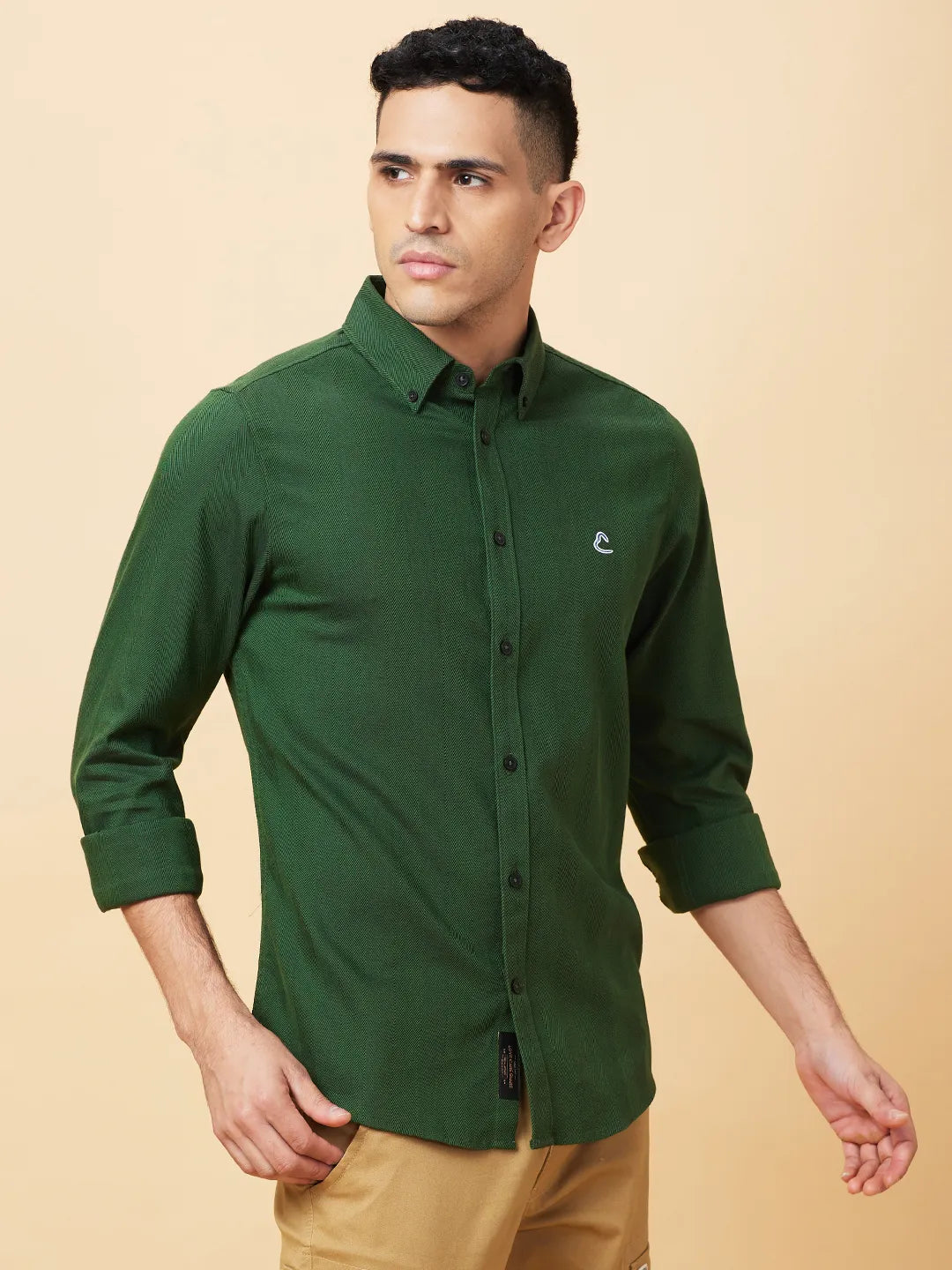 Olive Slim Fit Regular Collar Men's Shirt by Being Human Clothing
