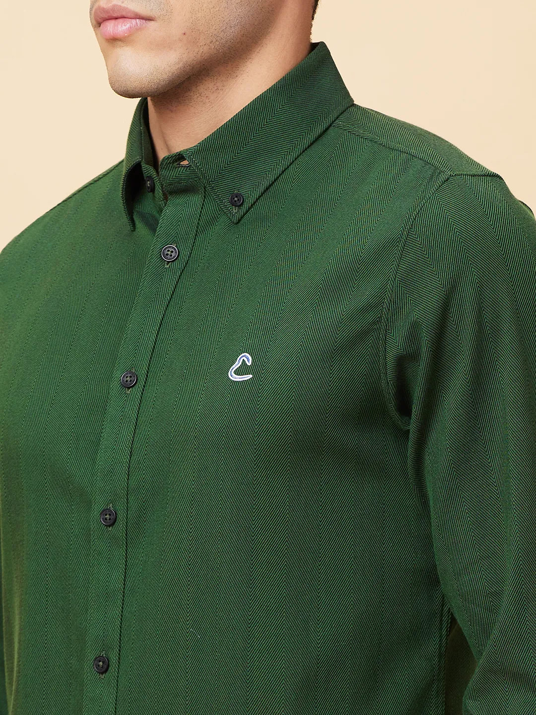 Olive Slim Fit Regular Collar Men's Shirt by Being Human Clothing