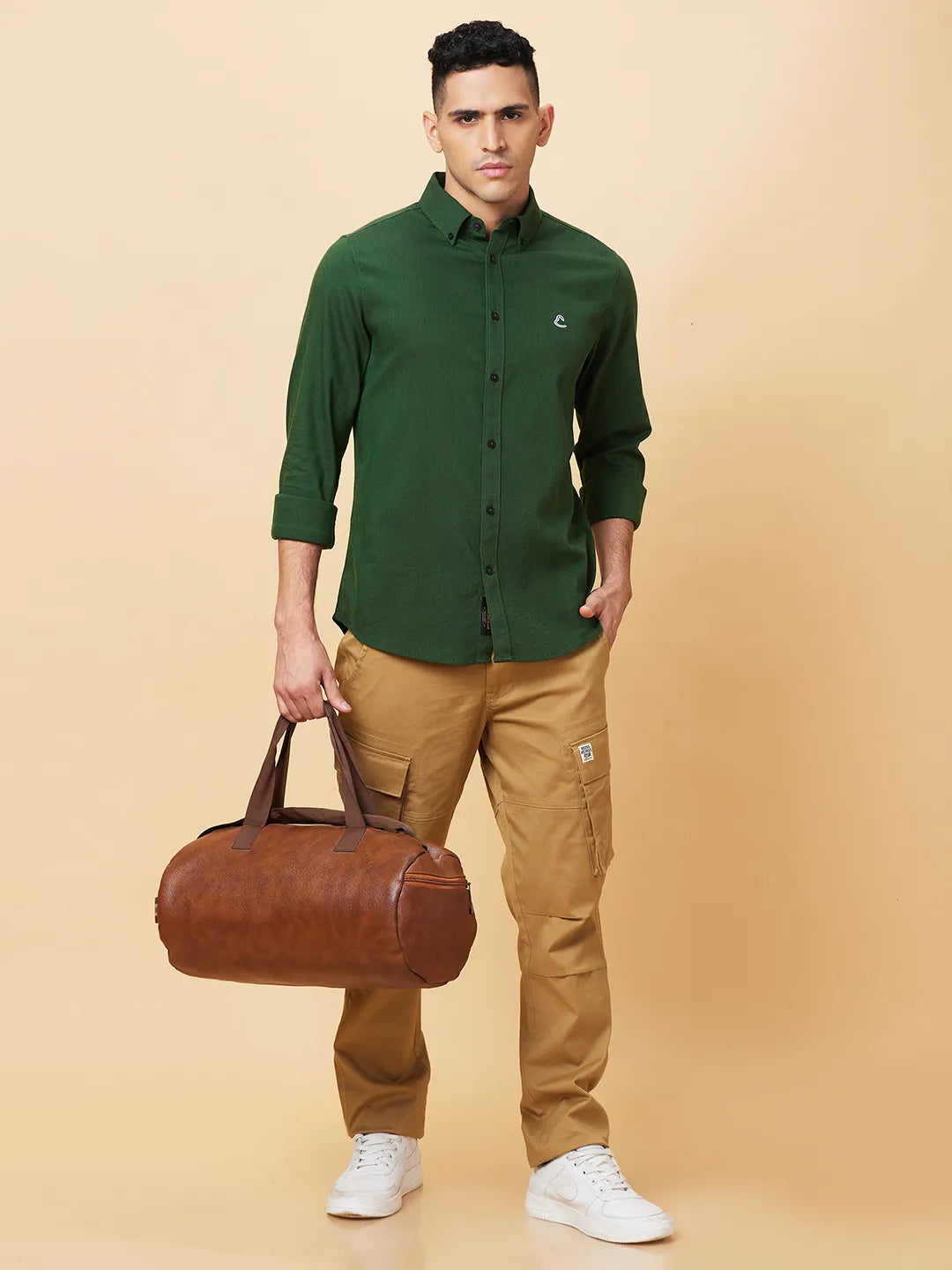 Olive Slim Fit Regular Collar Men's Shirt by Being Human Clothing