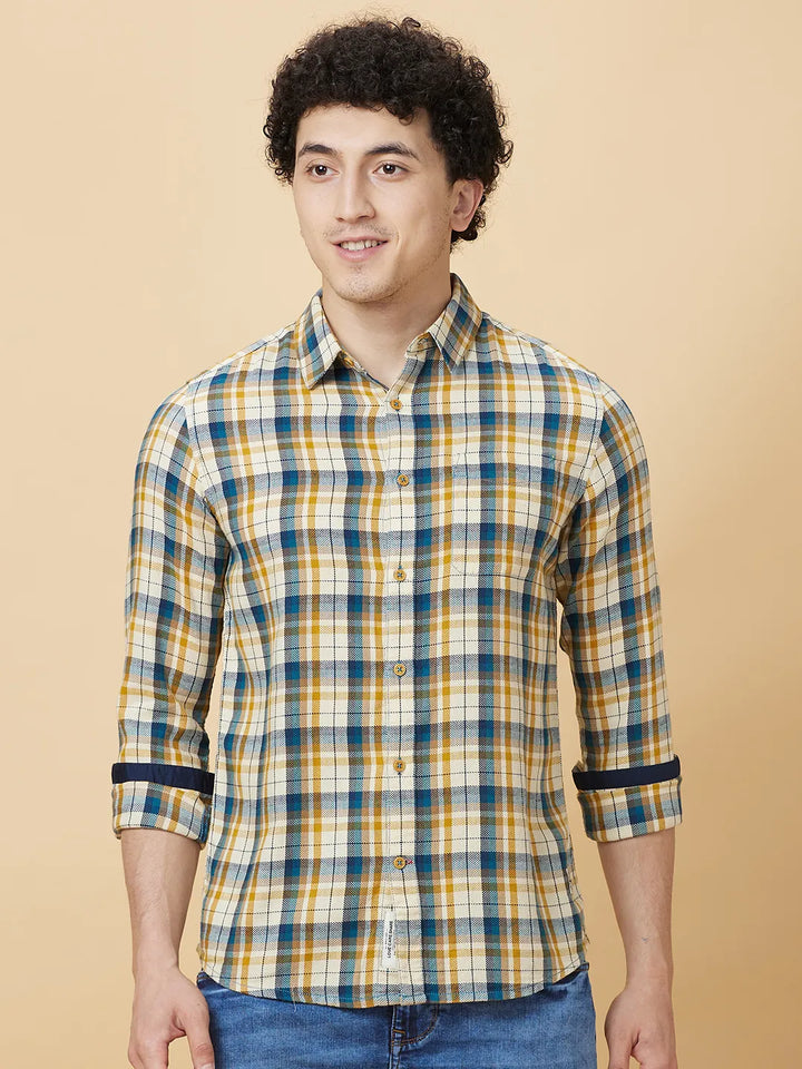 Beige Slim Fit Regular Collar Men's Shirt by Being Human Clothing