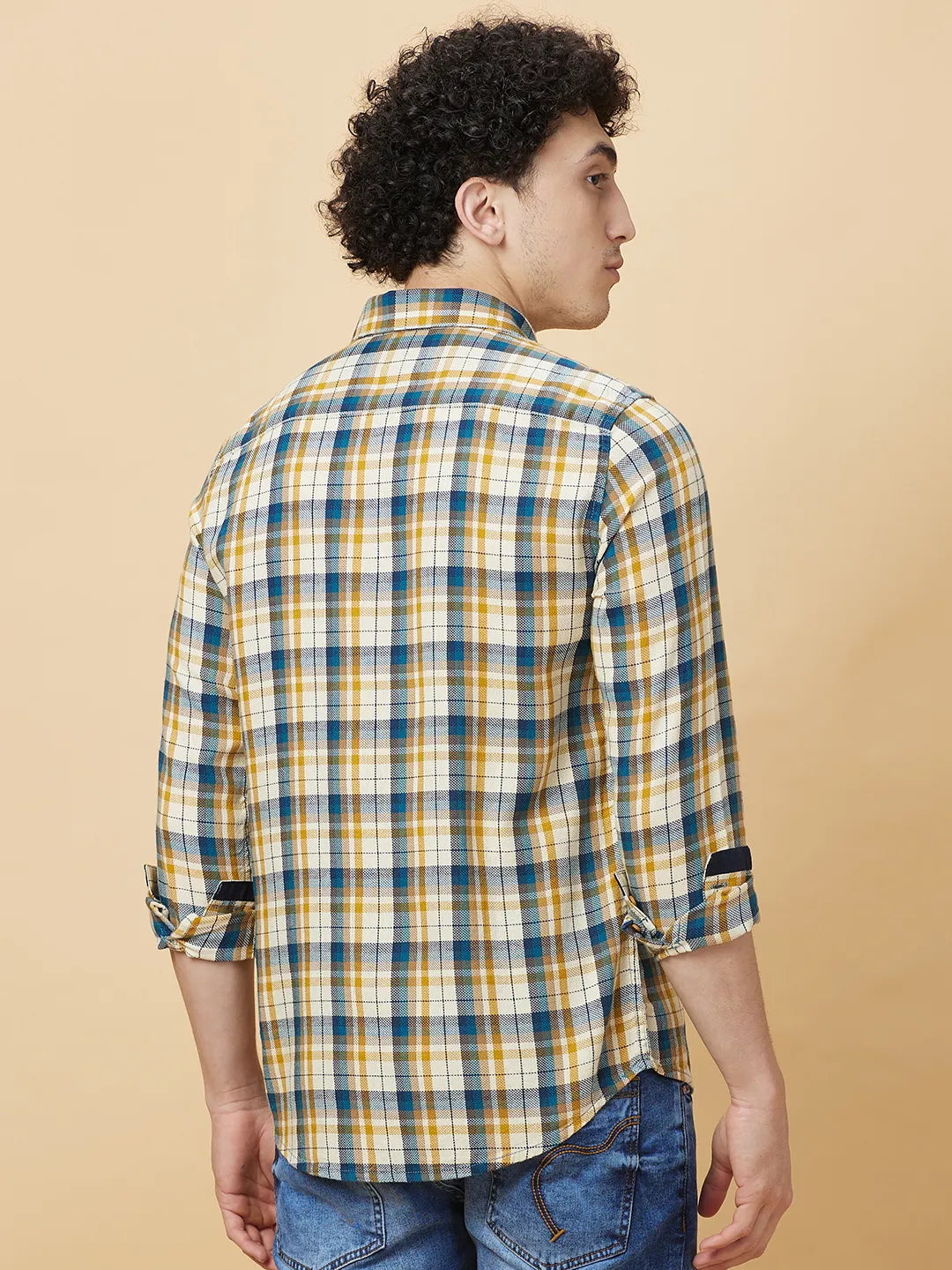 Beige Slim Fit Regular Collar Mens' Shirt by Being Human Clothing