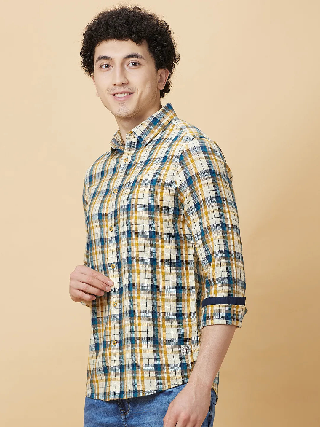 Beige Slim Fit Regular Collar Mens' Shirt by Being Human Clothing