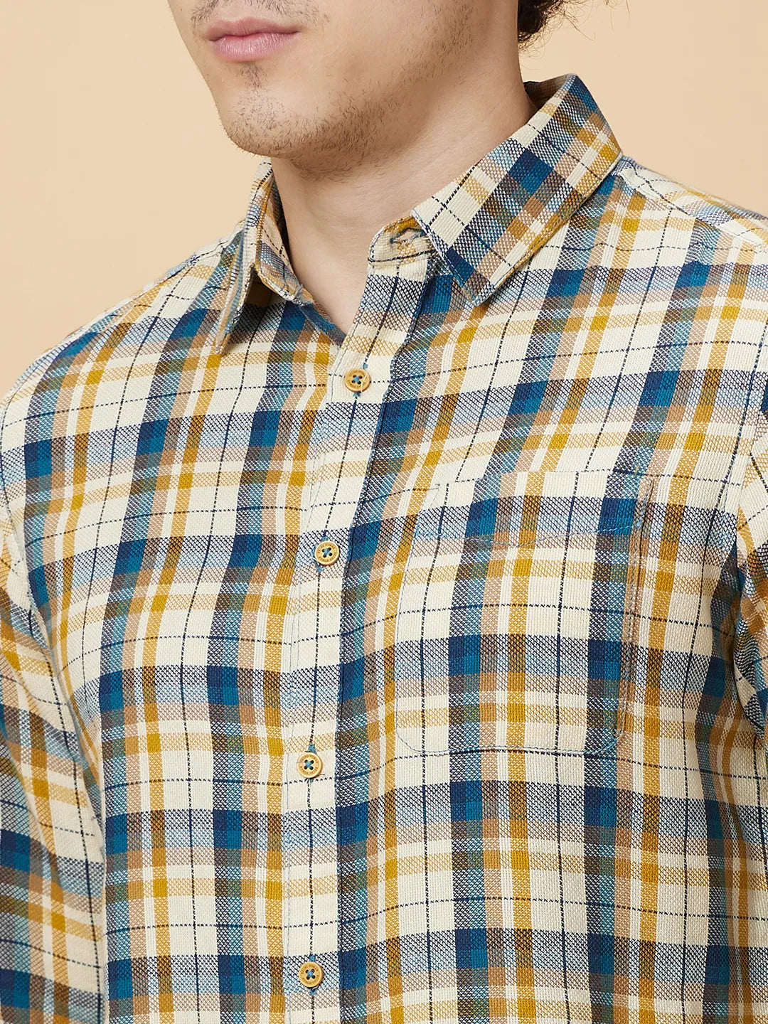 Beige Slim Fit Regular Collar Mens' Shirt by Being Human Clothing