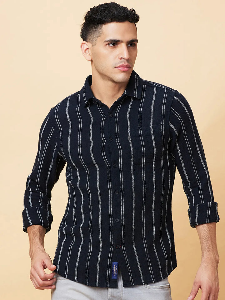 Black Slim Fit Regular Collar Men's Shirt by Being Human Clothing