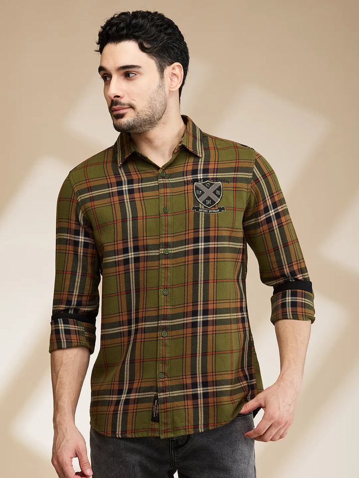 Olive Regular Fit Regular Collar Men's Shirt by Being Human Clothing