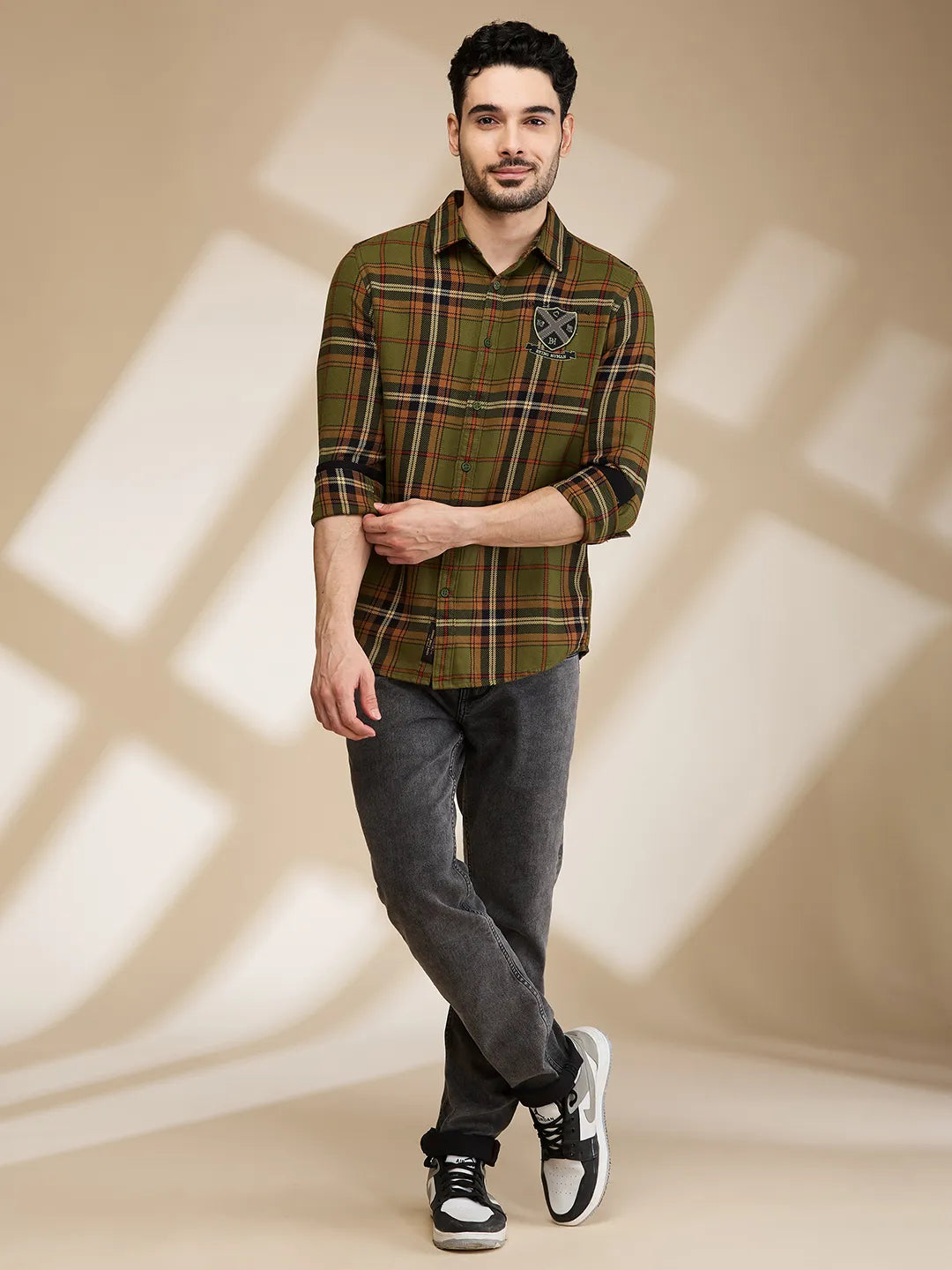 Being Human Clothing Mens-Top Shirts Olive/Beige