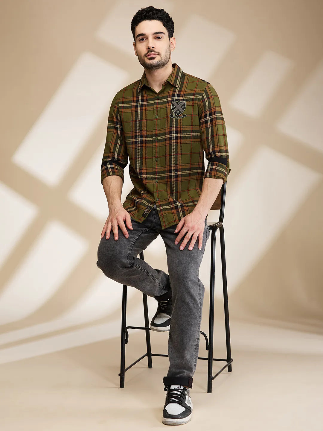 Being Human Clothing Mens-Top Shirts Olive/Beige