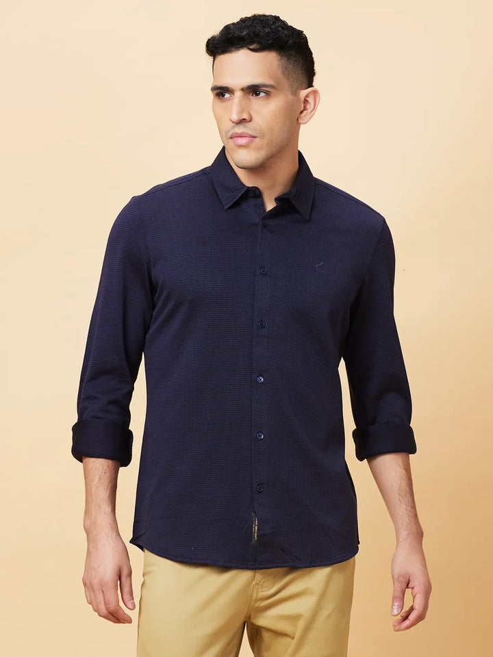Navy Slim Fit Regular Collar Men's Shirt by Being Human Clothing