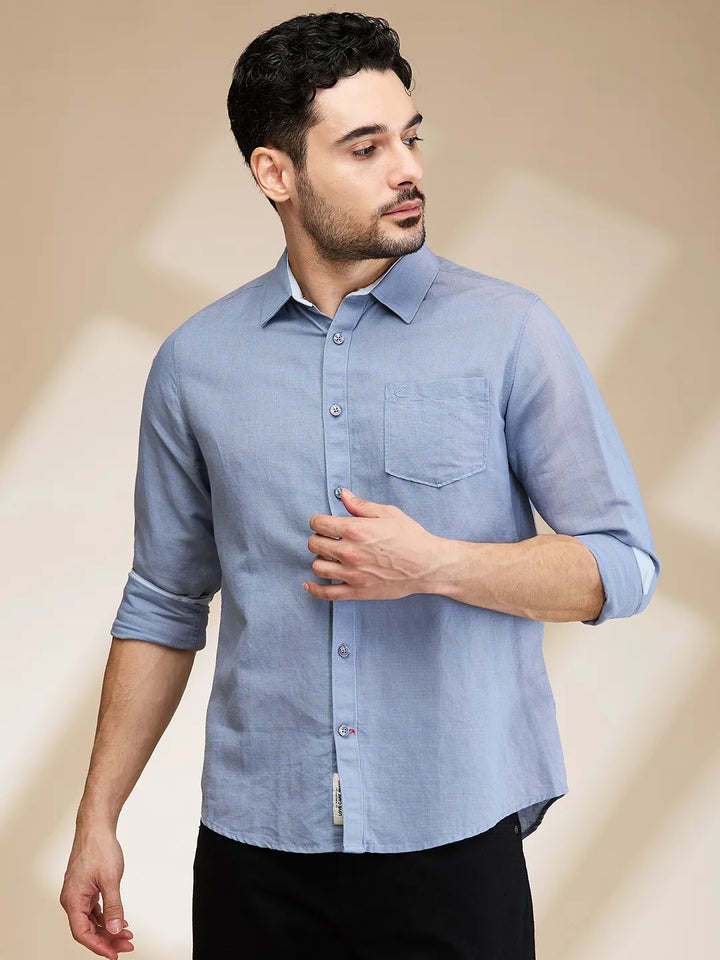 Grey Slim Fit Regular Collar Men's Shirt by Being Human Clothing