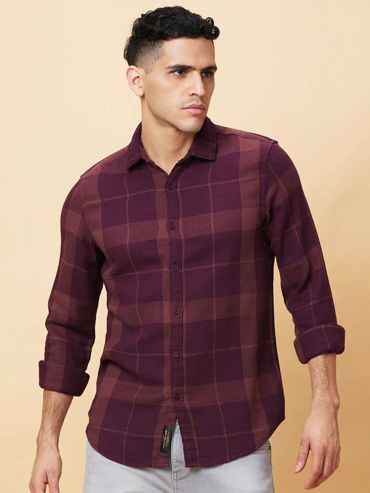 Red Slim Straight Fit Regular Collar Long Sleeves Men's Shirt by Being Human Clothing