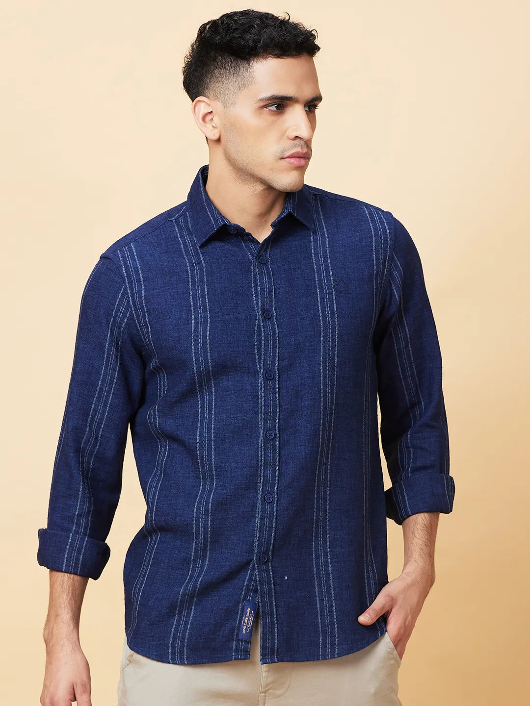 Navy Slim Fit Regular Collar Mens' Shirt by Being Human Clothing