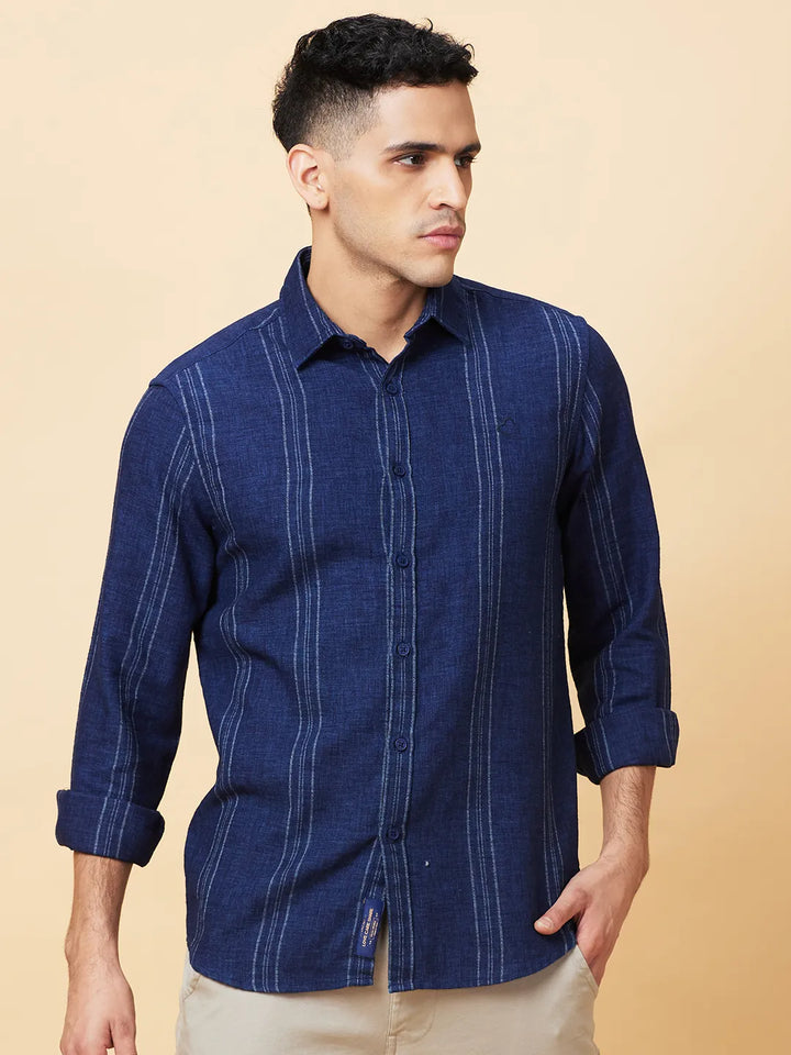 Navy Slim Fit Regular Collar Men's Shirt by Being Human Clothing