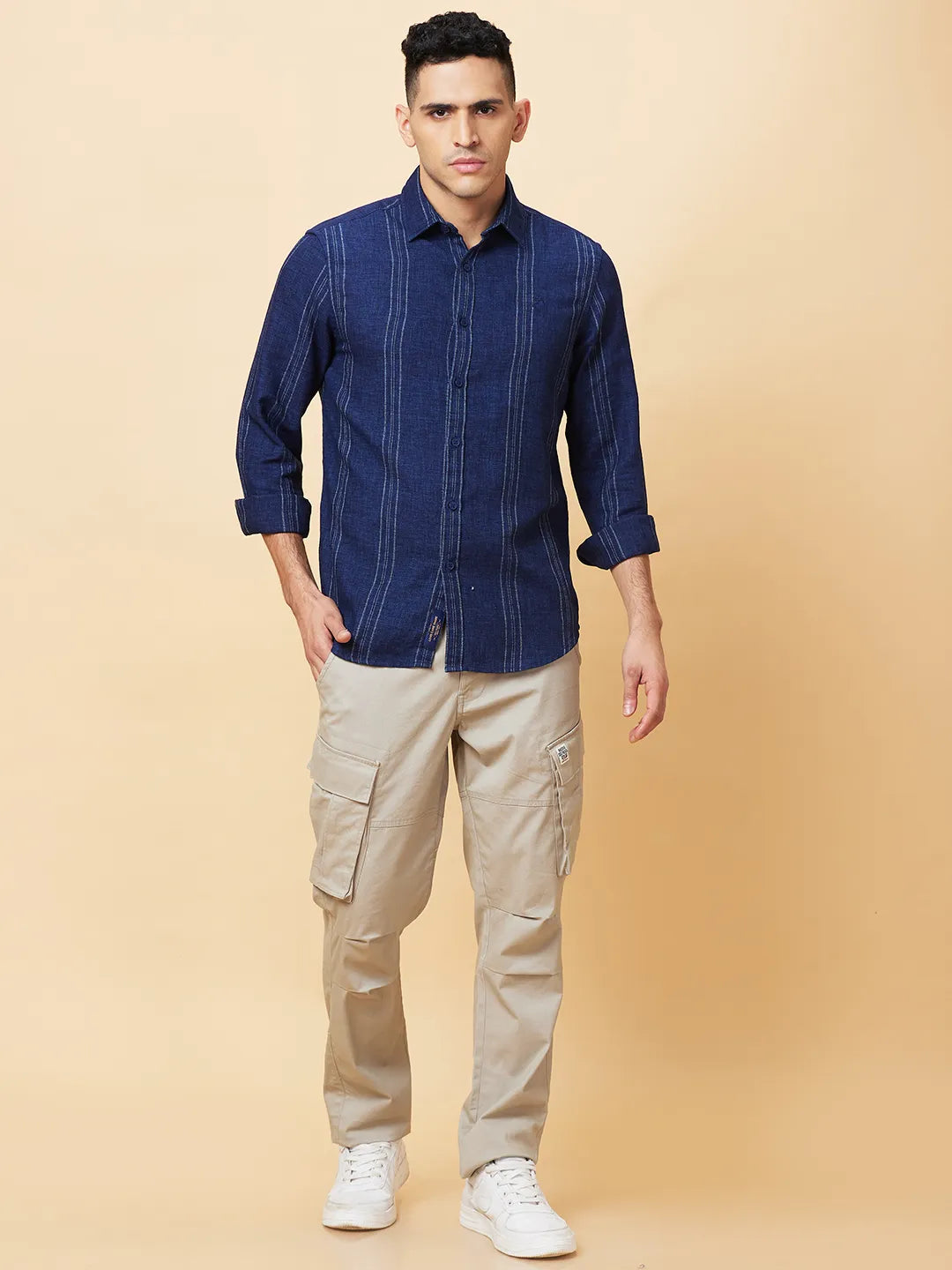 Navy Slim Fit Regular Collar Mens' Shirt by Being Human Clothing