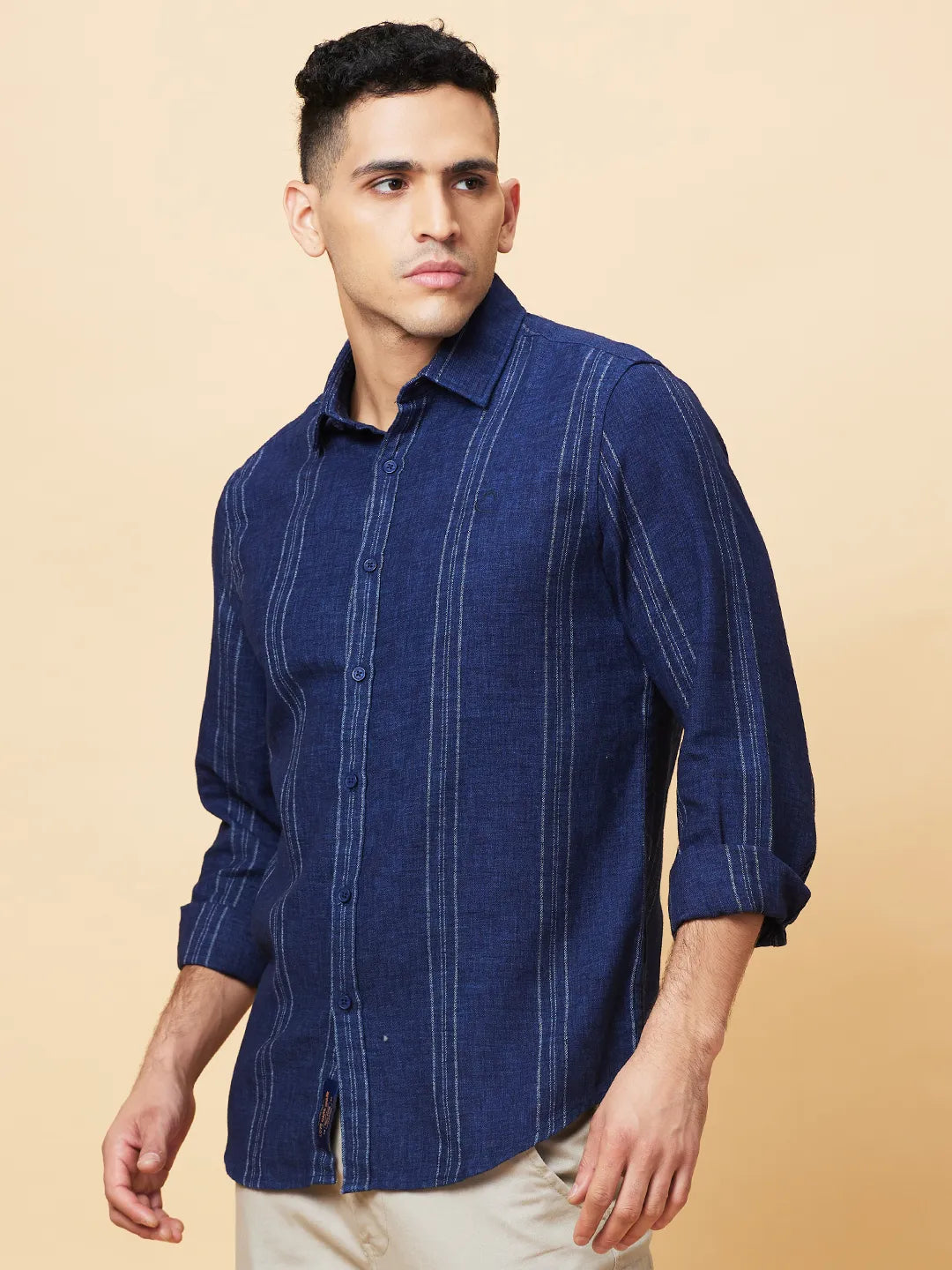 Navy Slim Fit Regular Collar Mens' Shirt by Being Human Clothing