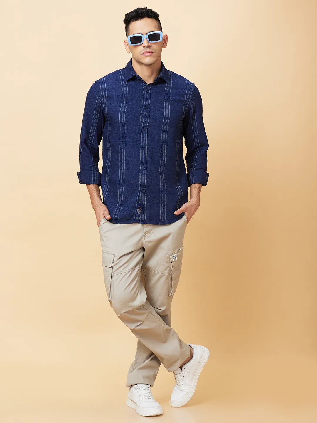 Navy Slim Fit Regular Collar Mens' Shirt by Being Human Clothing