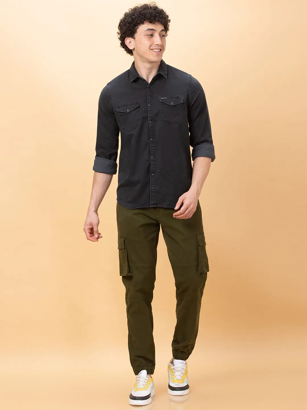 Black Slim Fit Regular Collar Mens' Shirt by Being Human Clothing