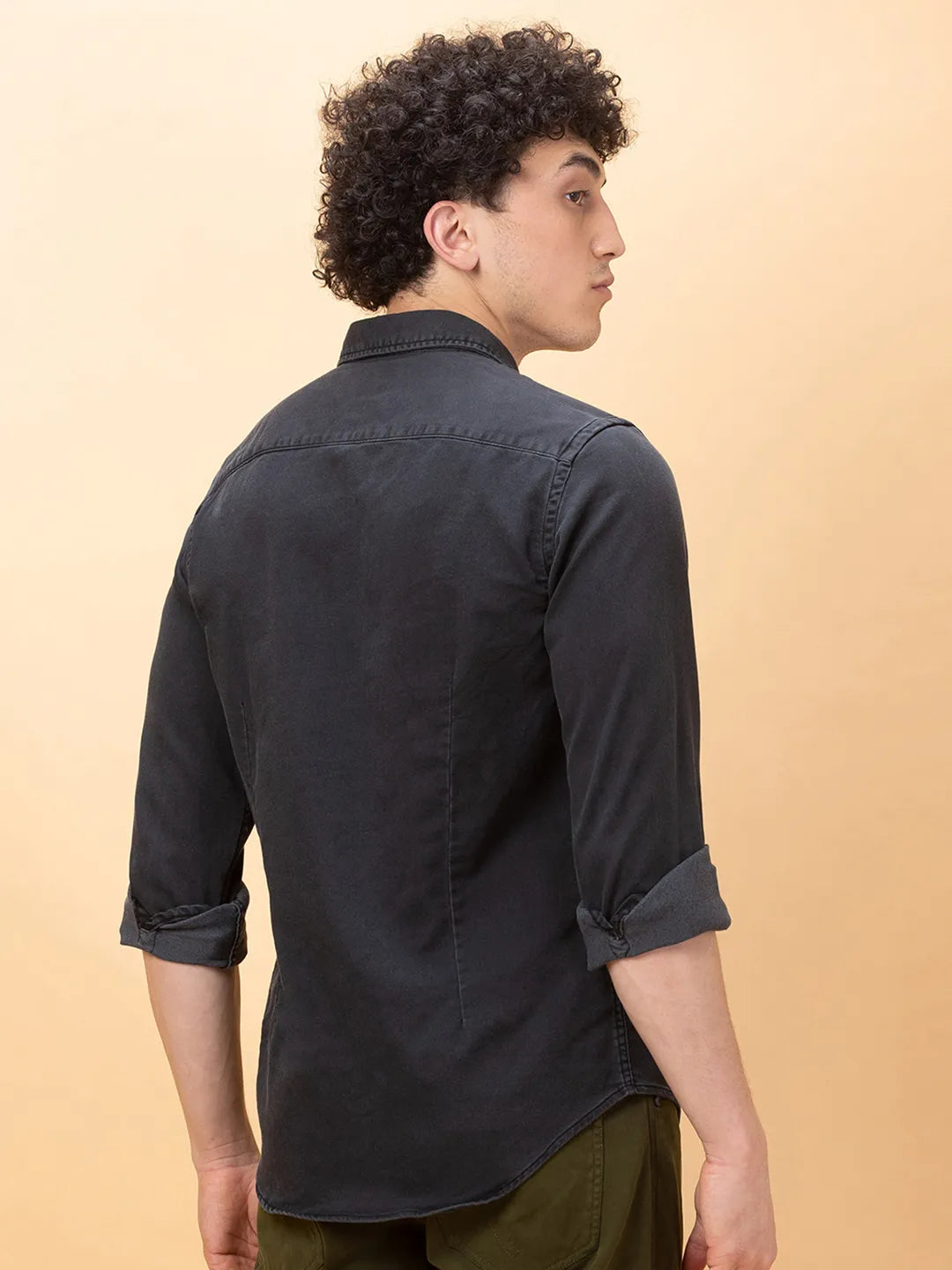 Black Slim Fit Regular Collar Mens' Shirt by Being Human Clothing