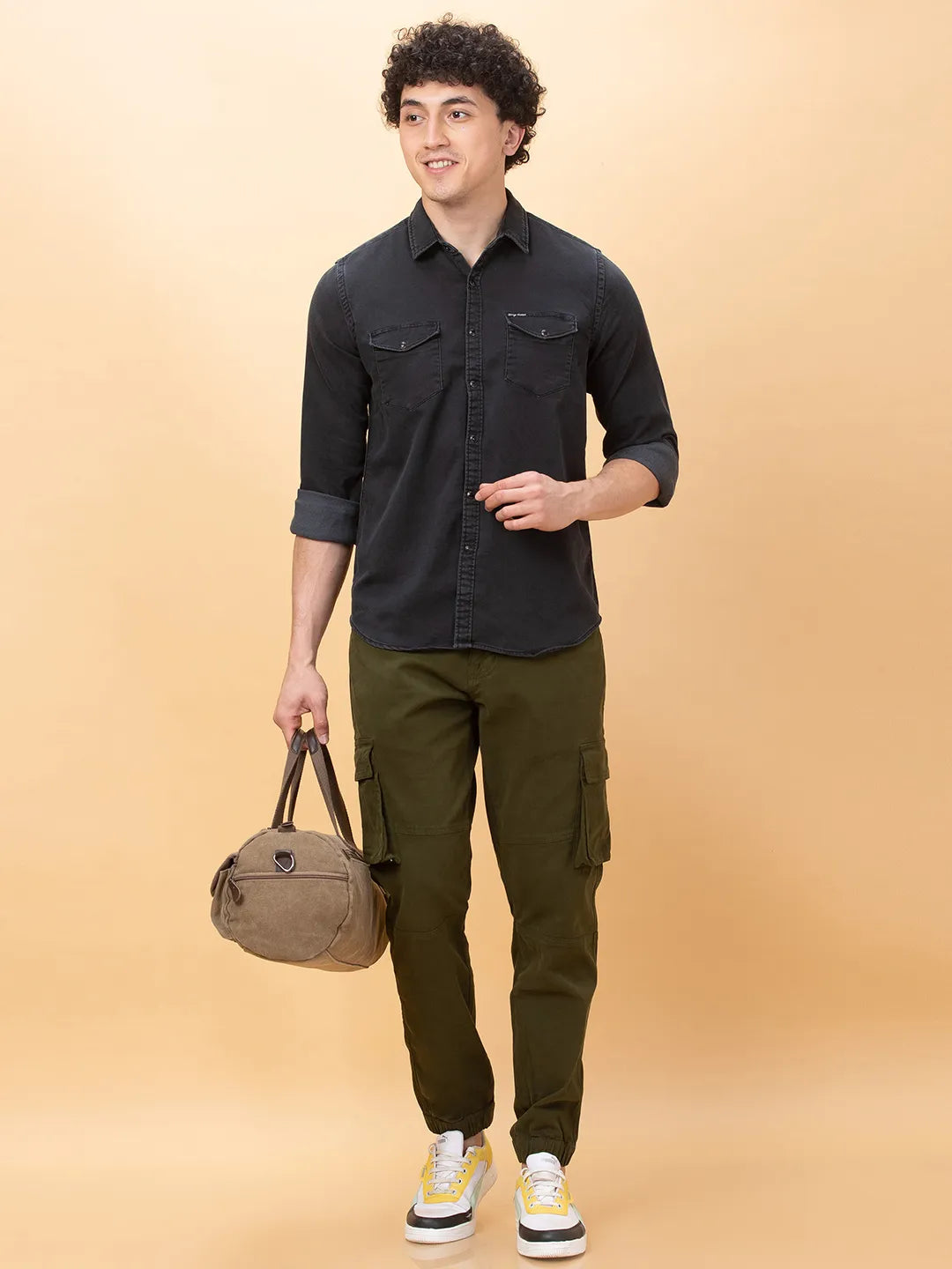 Black Slim Fit Regular Collar Mens' Shirt by Being Human Clothing