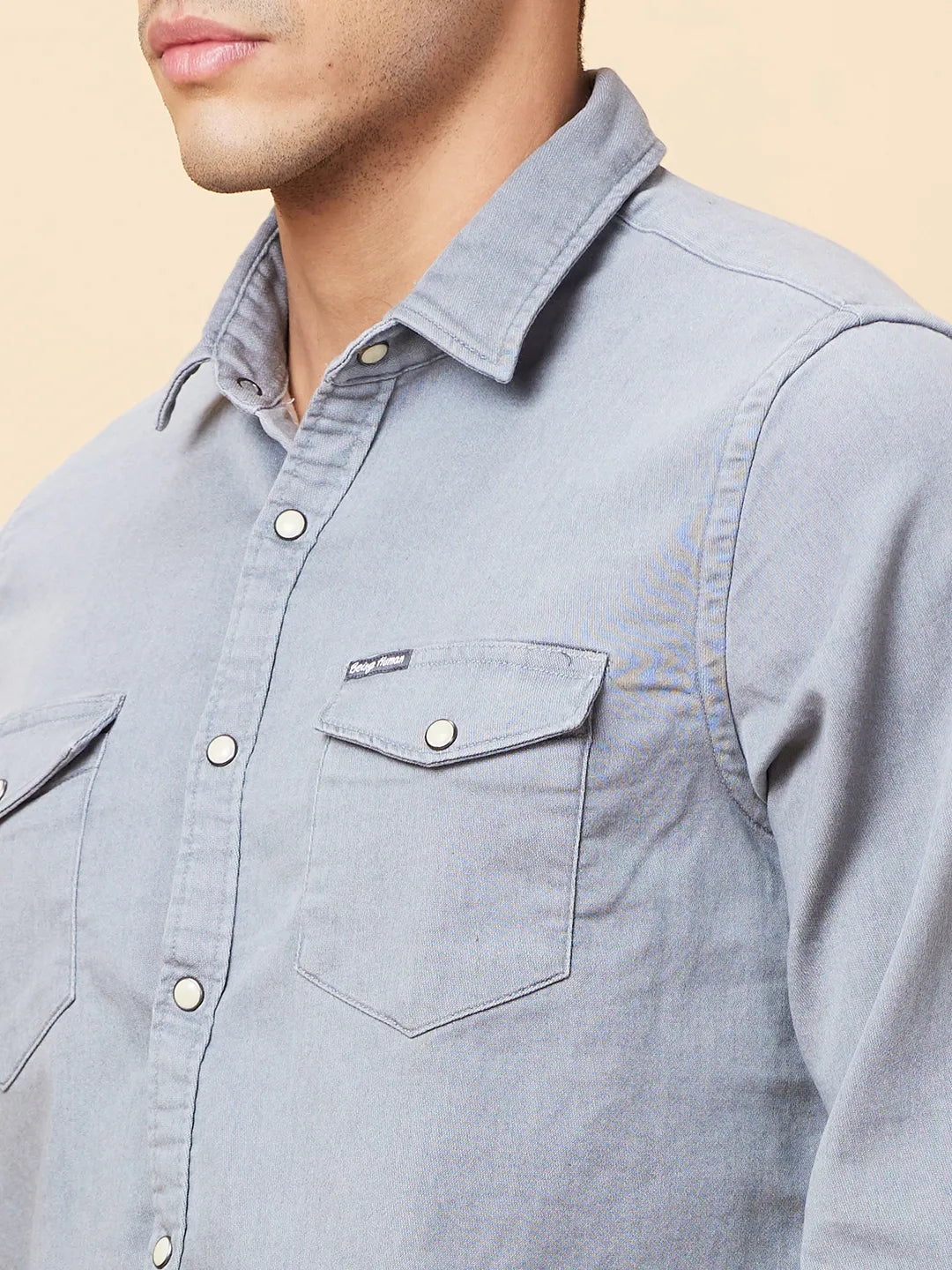 Grey Slim Straight Fit Regular Collar Long Sleeves Men's Shirt by Being Human Clothing