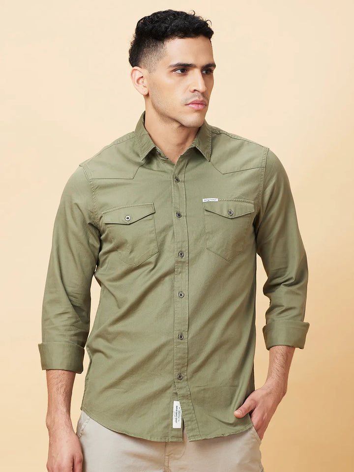Green Slim Fit Regular Collar Men's Shirt