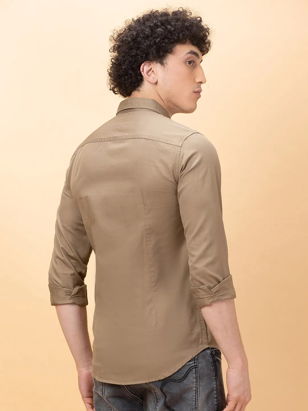 Khaki Slim Fit Regular Collar Men's Shirt by Being Human Clothing
