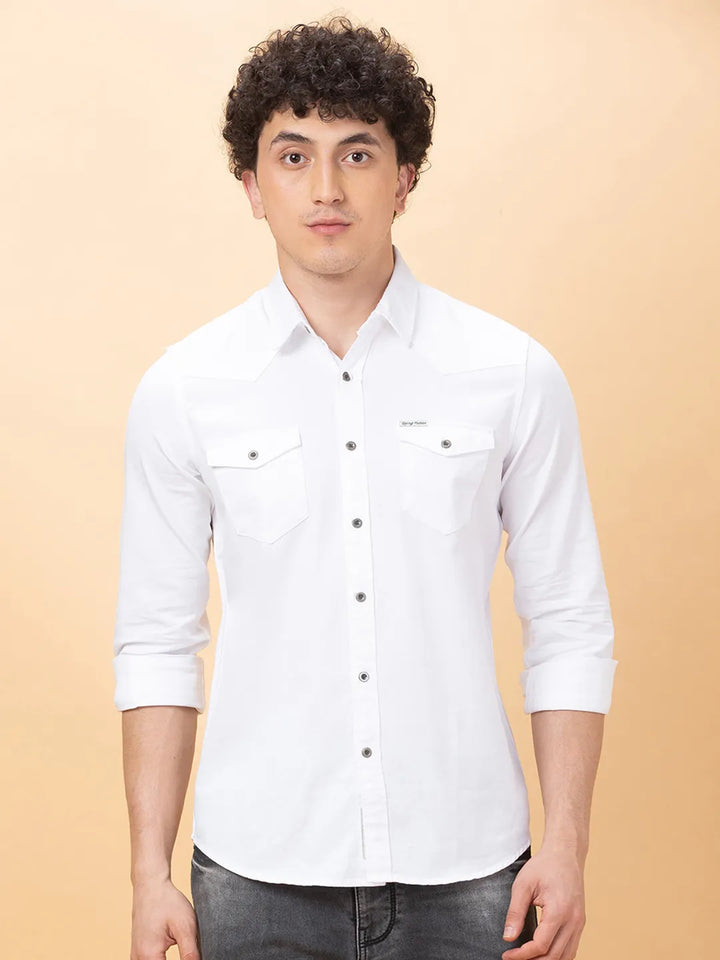 White Slim Fit Regular Collar Men's Shirt by Being Human Clothing