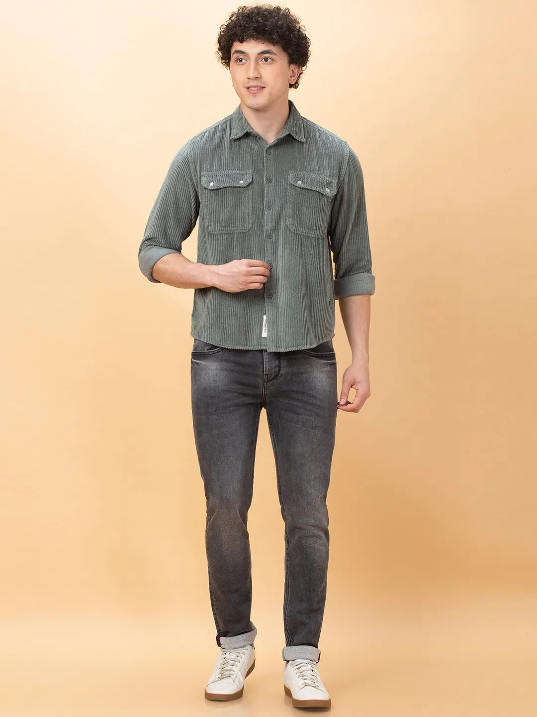 Green Slim Fit Regular Collar Men's Shirt by Being Human Clothing