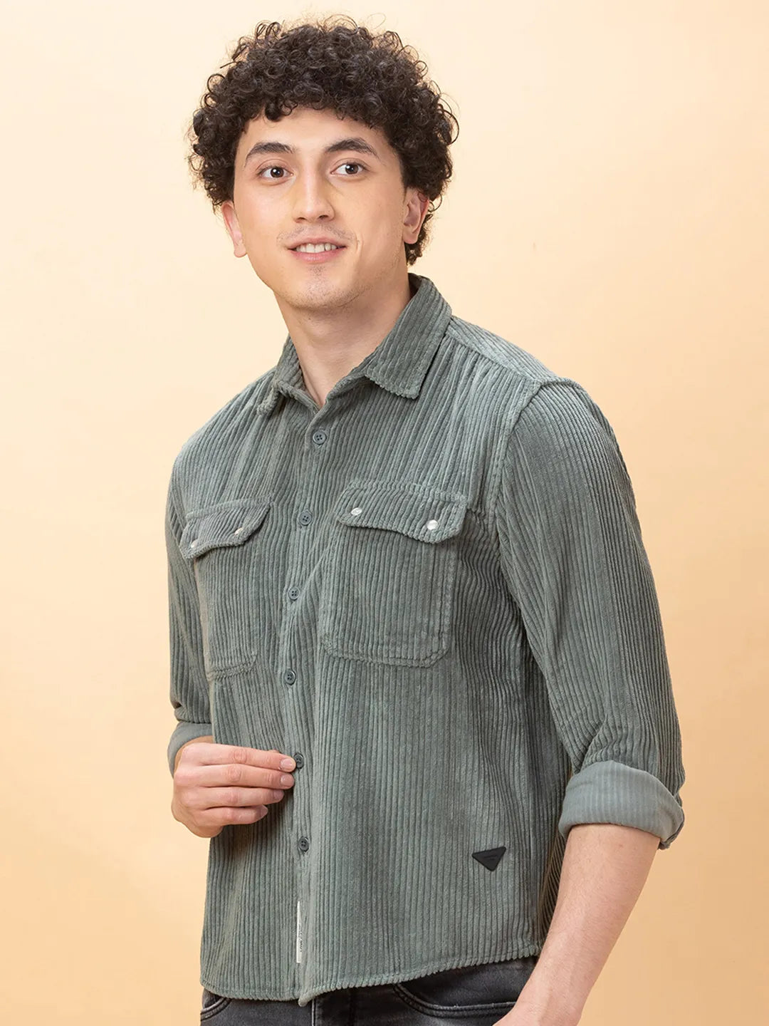 Green Slim Fit Regular Collar Men's Shirt by Being Human Clothing