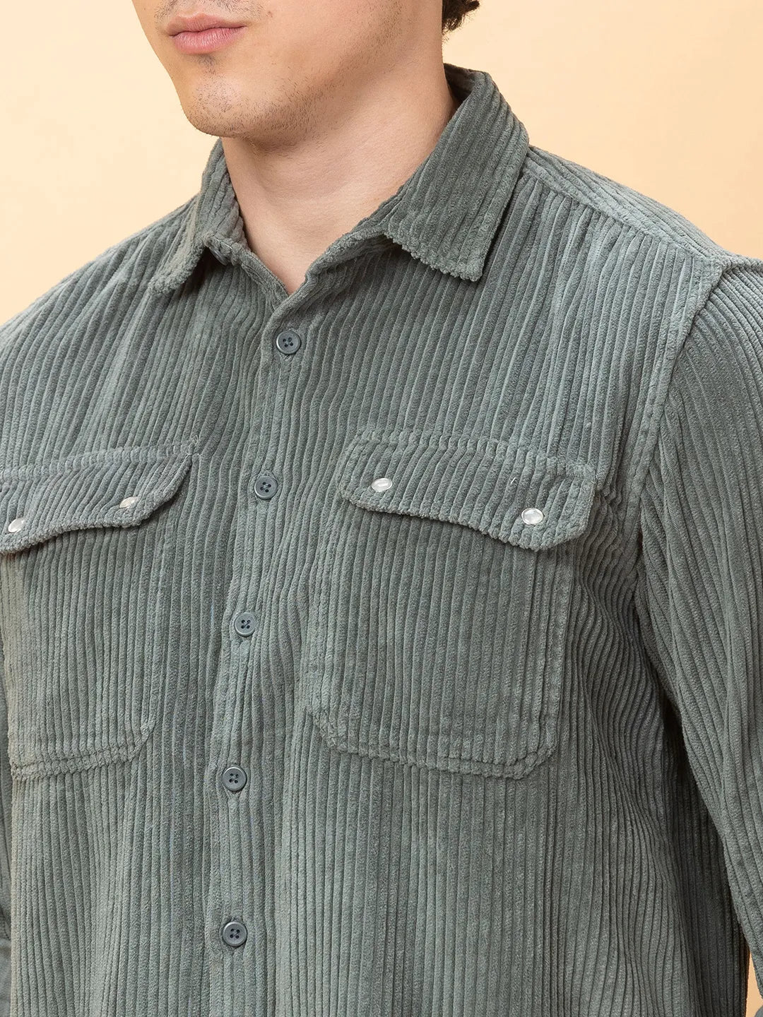 Green Slim Fit Regular Collar Men's Shirt by Being Human Clothing