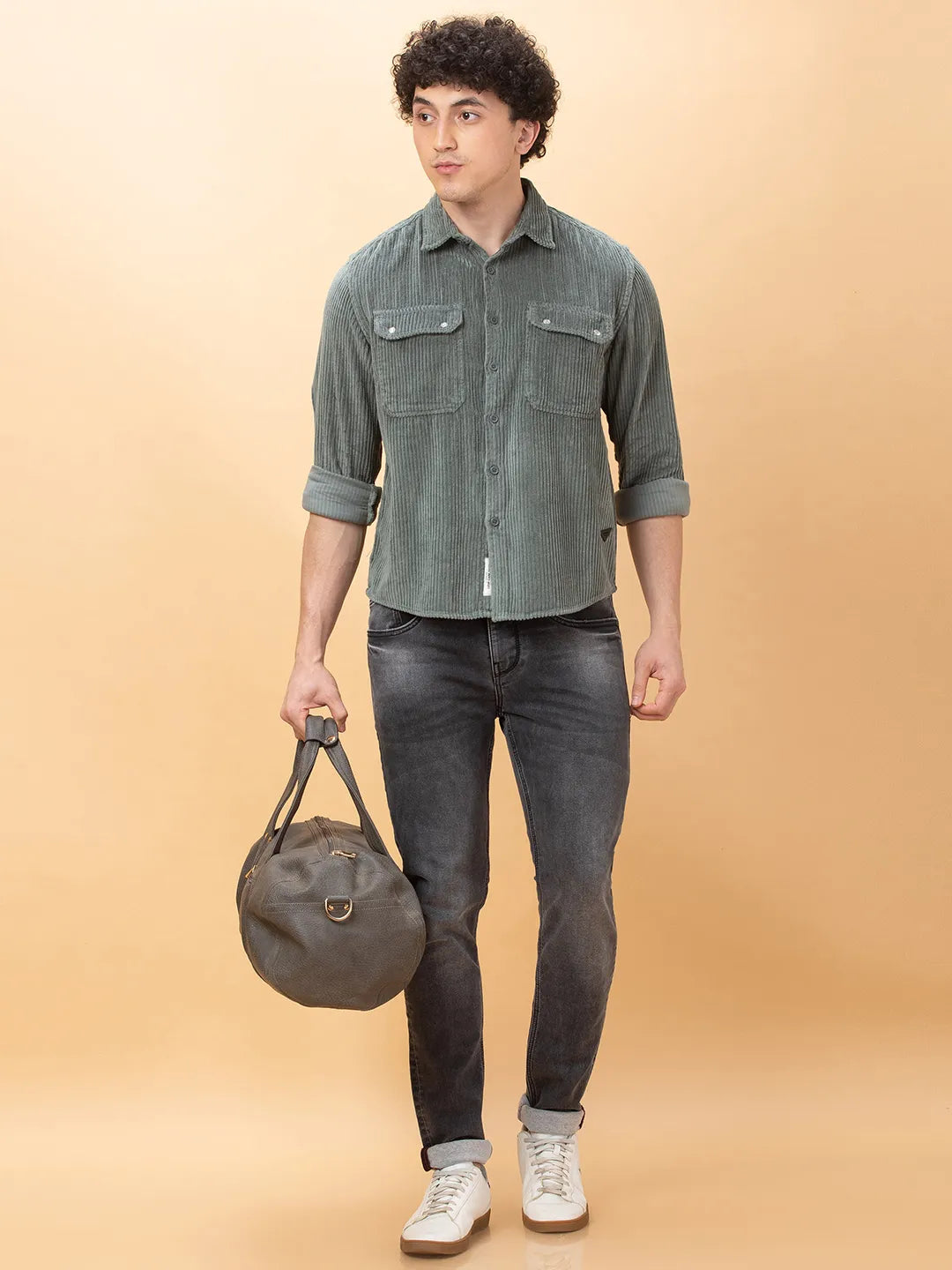 Green Slim Fit Regular Collar Men's Shirt by Being Human Clothing