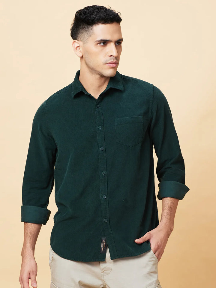 Green Slim Fit Regular Collar Men's Shirt by Being Human Clothing