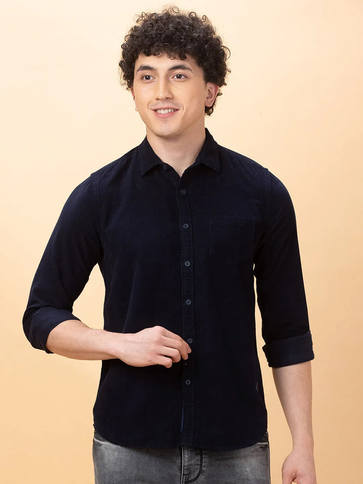 Navy Slim Fit Regular Collar Men's Shirt by Being Human Clothing