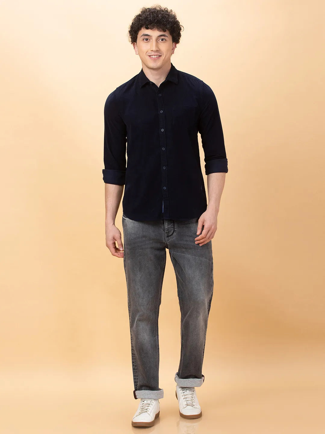 Navy Slim Fit Regular Collar Men's Shirt by Being Human Clothing