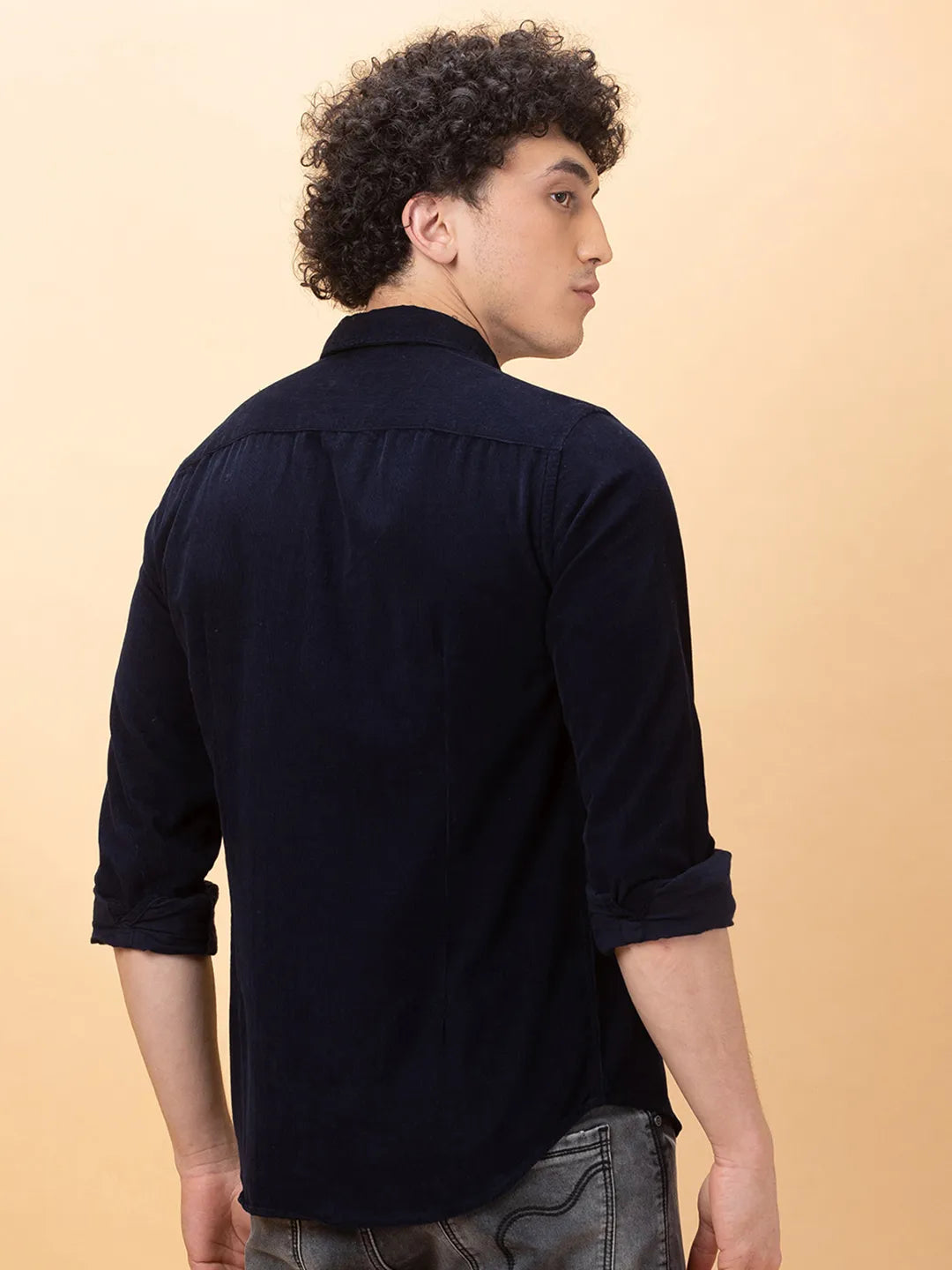 Navy Slim Fit Regular Collar Men's Shirt by Being Human Clothing