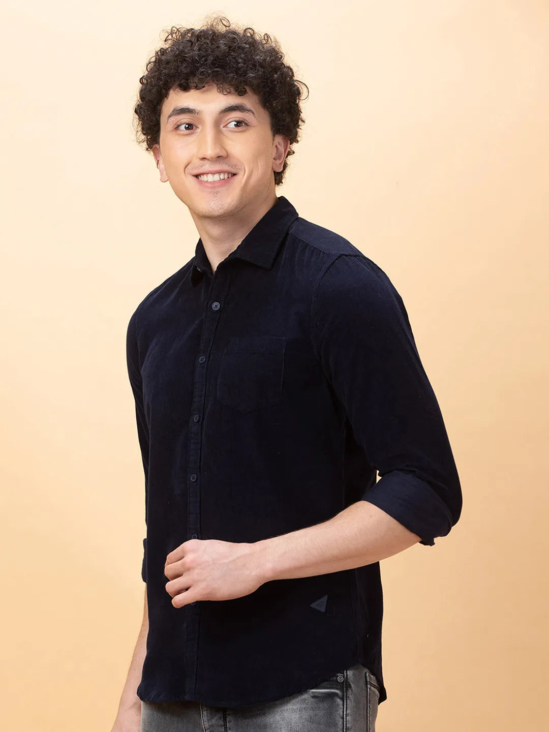 Navy Slim Fit Regular Collar Men's Shirt by Being Human Clothing