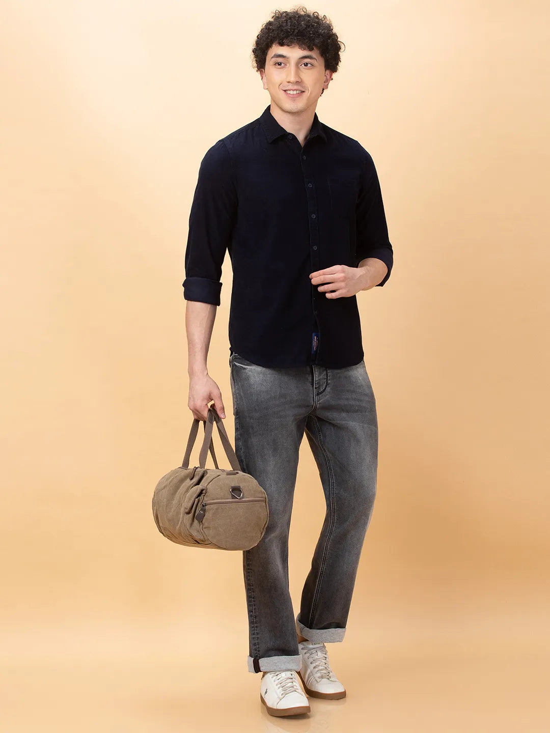 Navy Slim Fit Regular Collar Men's Shirt by Being Human Clothing