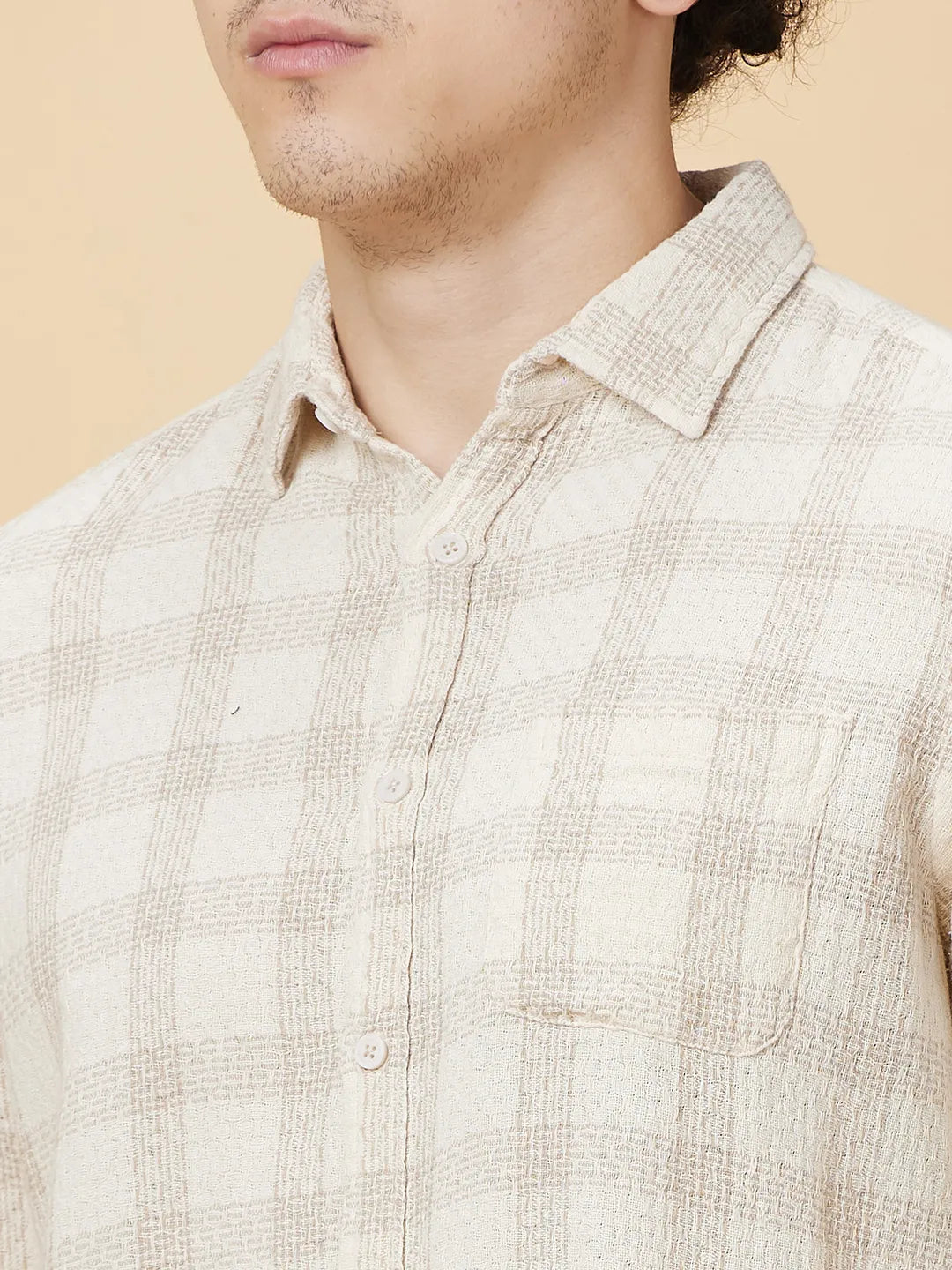 Cream Slim Fit Regular Collar Men's Shirt by Being Human Clothing