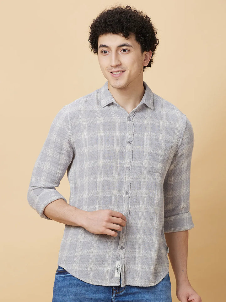 Grey Slim Fit Regular Collar Men's Shirt by Being Human Clothing