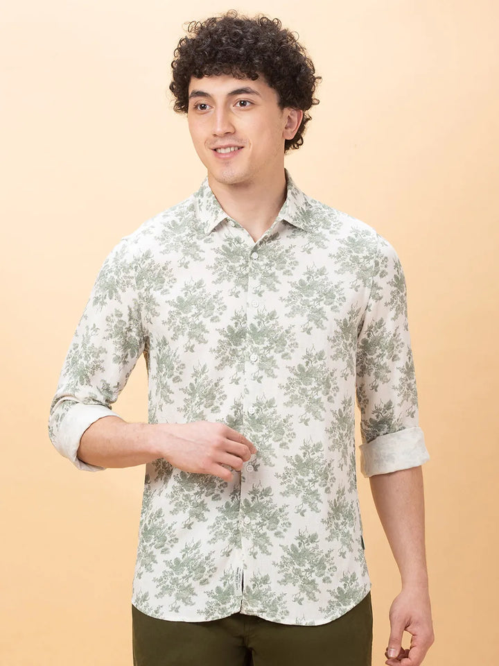 Green Slim Fit Regular Collar Men's Shirt by Being Human Clothing