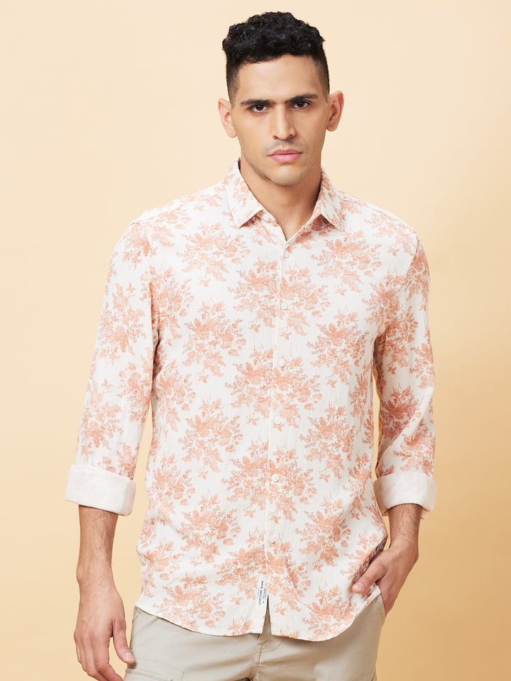 Orange Slim Fit Regular Collar Men's Shirt